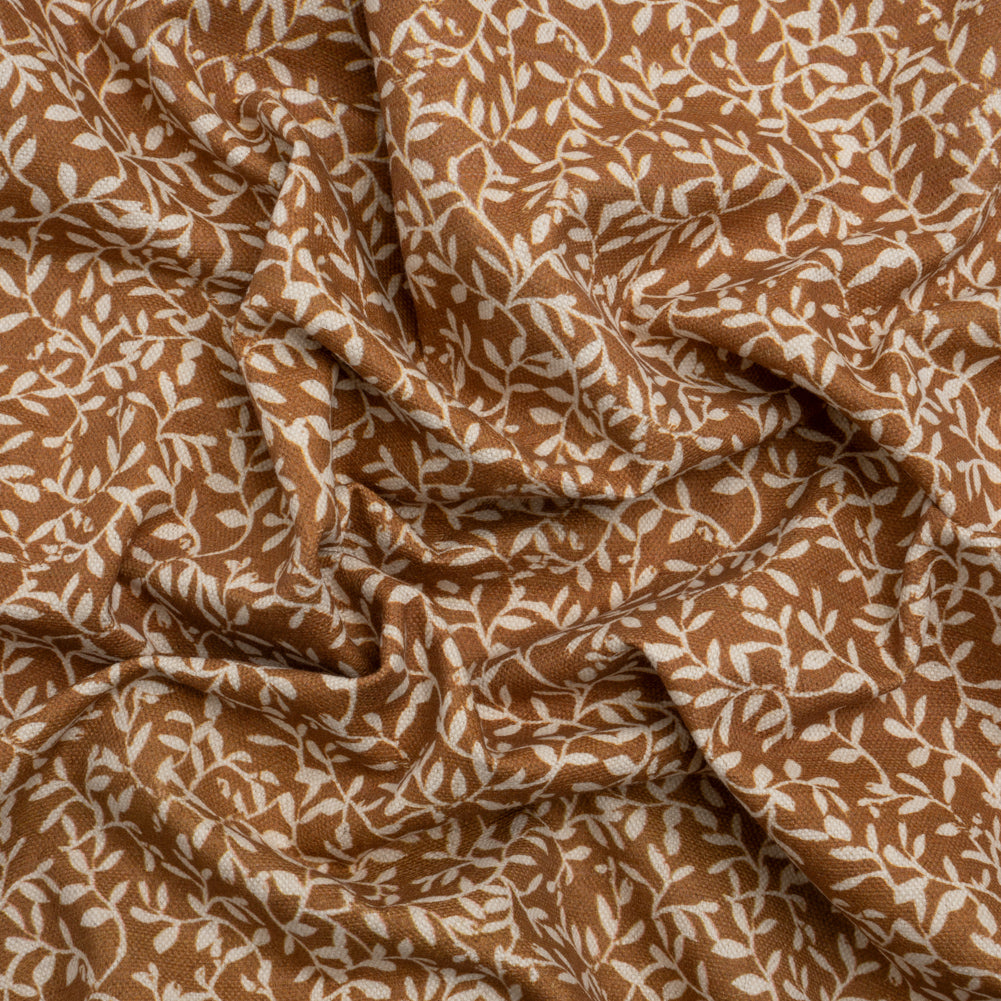 Brushed Cotton and Linen Canvas - Spice Little Vines - British Imported