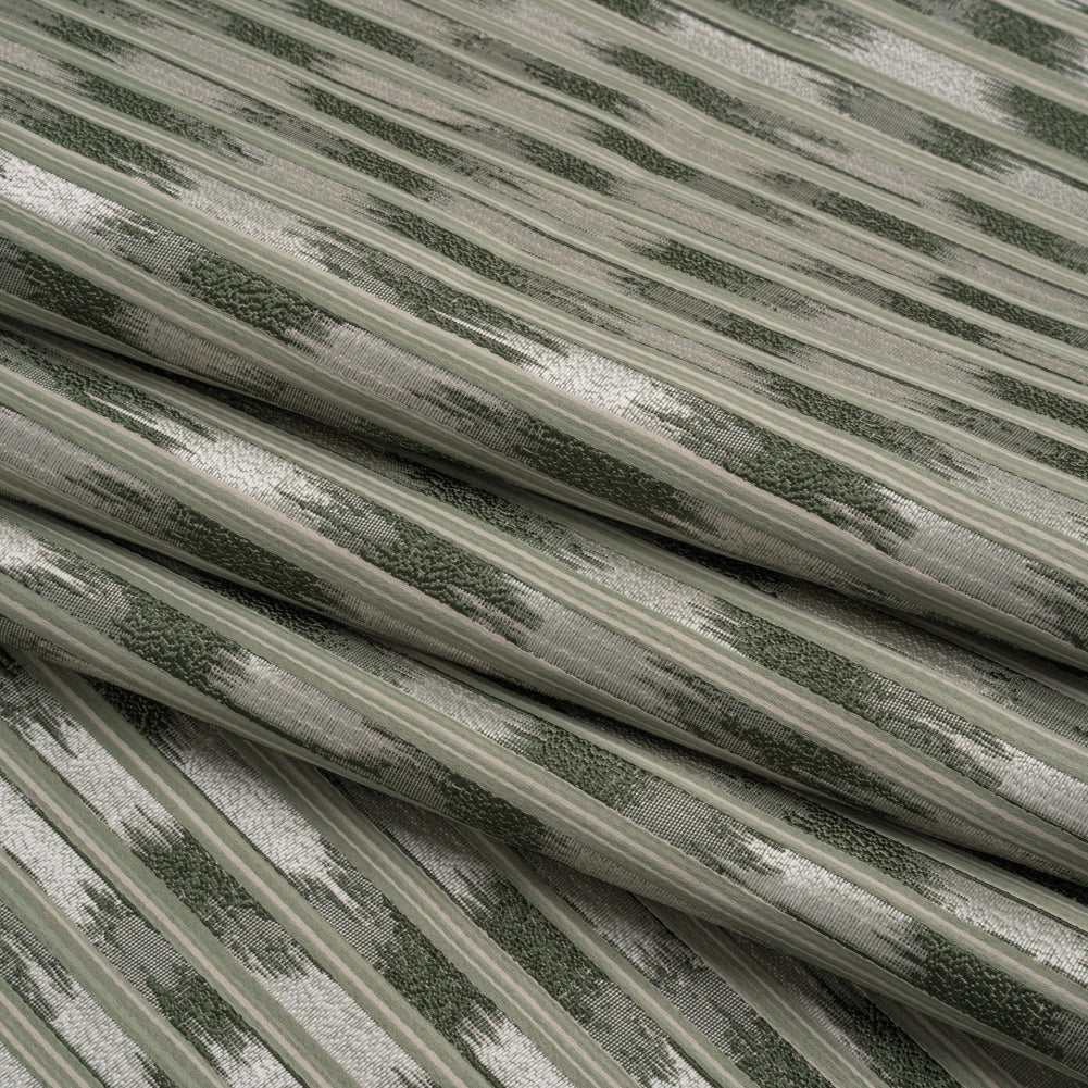 Recycled Polyester Drapery Jacquard - Forest Streaking Stripes - British Imported Folded