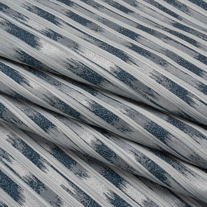 Recycled Polyester Drapery Jacquard - Indigo Streaking Stripes - British Imported Folded