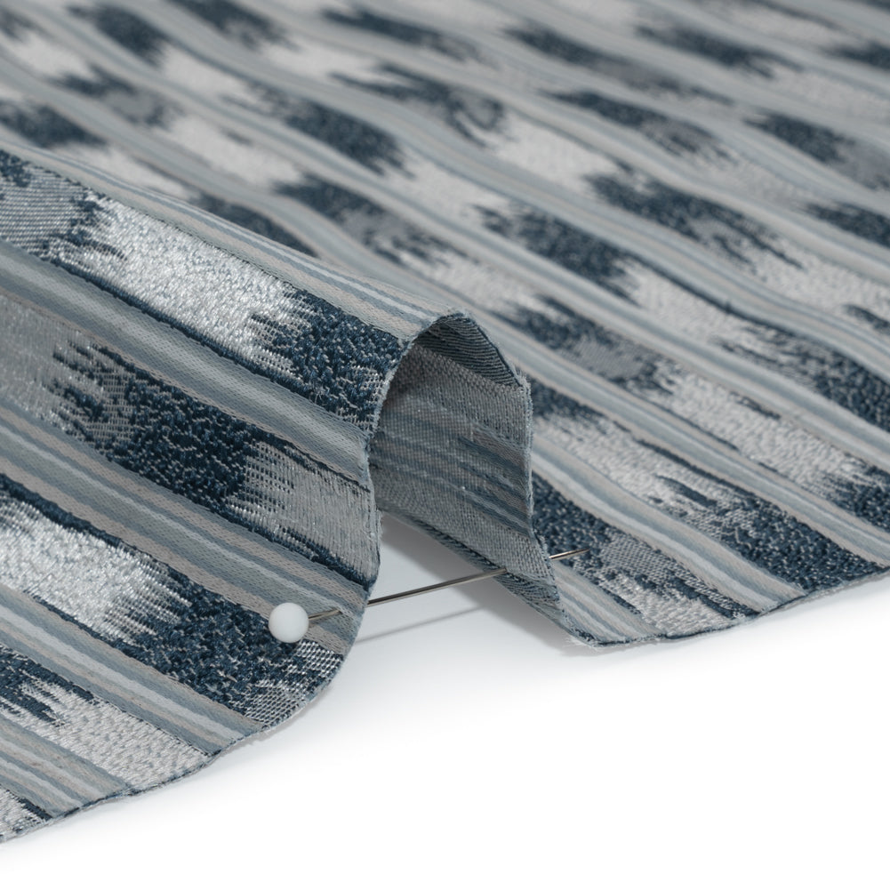 Recycled Polyester Drapery Jacquard - Indigo Streaking Stripes - British Imported Detail