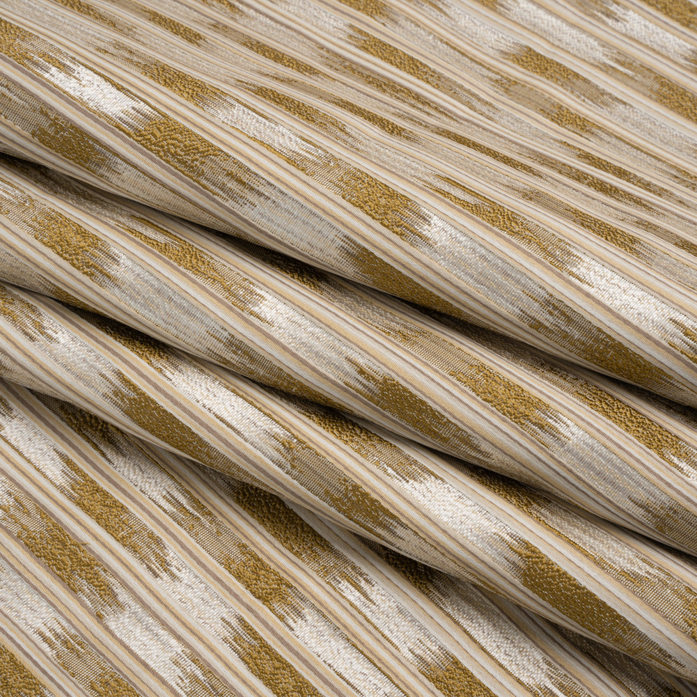 Recycled Polyester Drapery Jacquard - Ochre Streaking Stripes - British Imported Folded