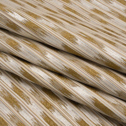 Recycled Polyester Drapery Jacquard - Ochre Streaking Stripes - British Imported Folded