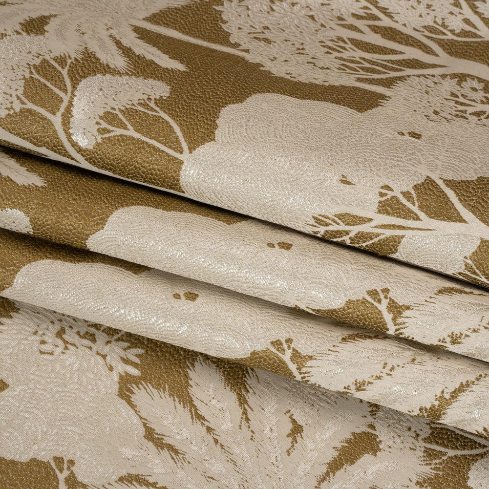 Recycled Polyester Drapery Jacquard - Ochre Jungle Trees - British Imported Folded