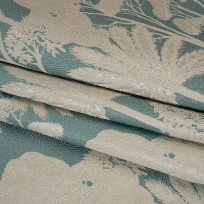 Recycled Polyester Drapery Jacquard - Seafoam Jungle Trees - British Imported Folded