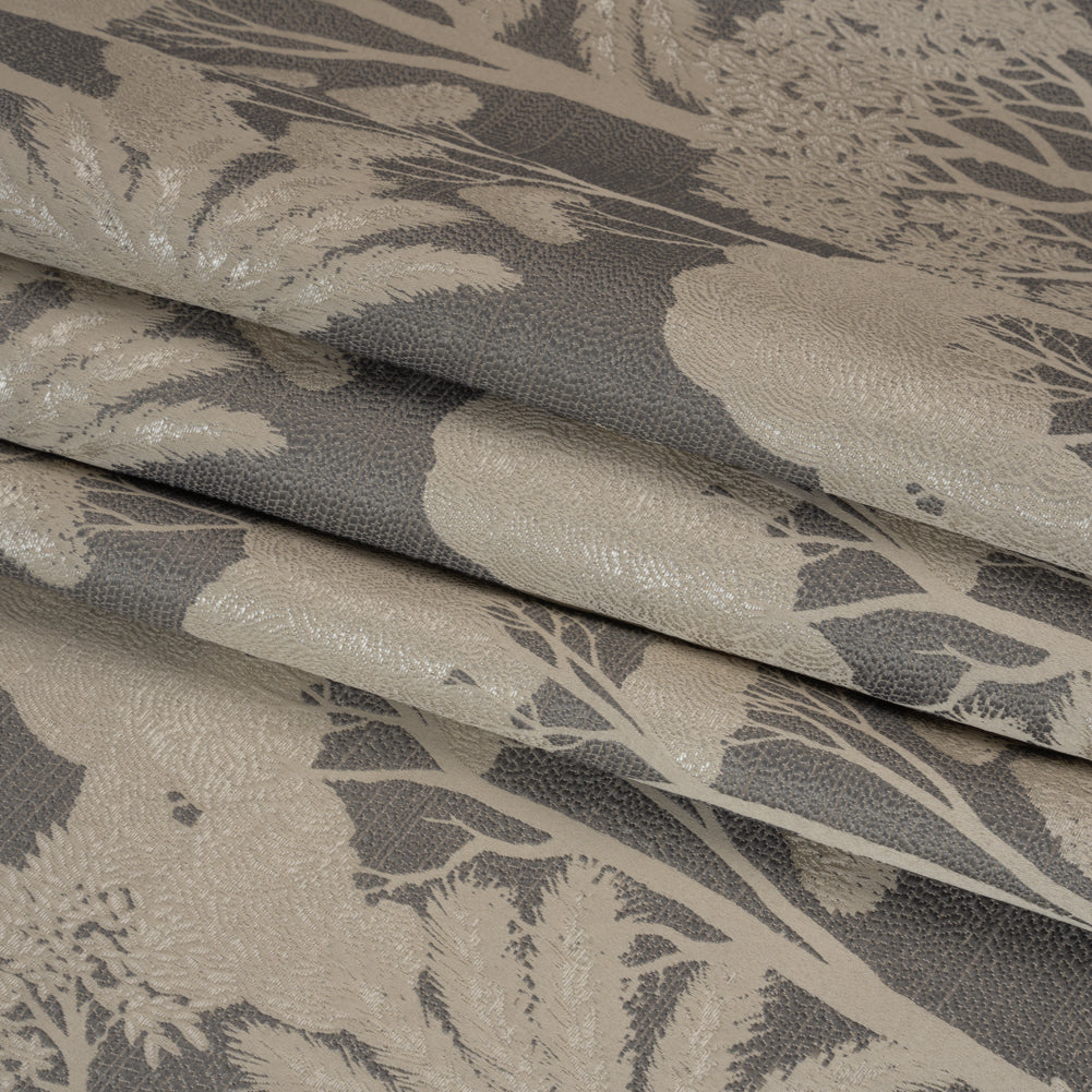 Recycled Polyester Drapery Jacquard - Slate Jungle Trees - British Imported Folded
