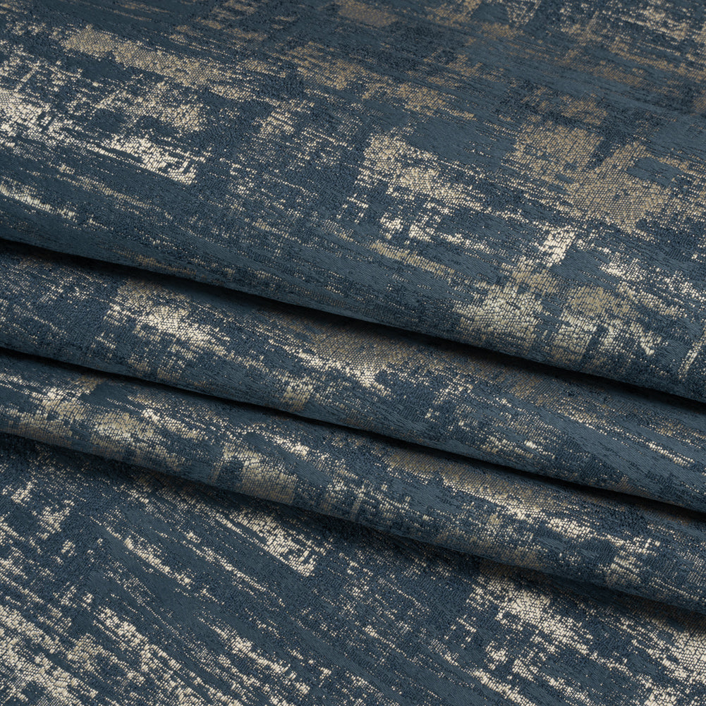 Recycled Polyester Drapery Jacquard - Indigo Abstract Strokes - British Imported Folded