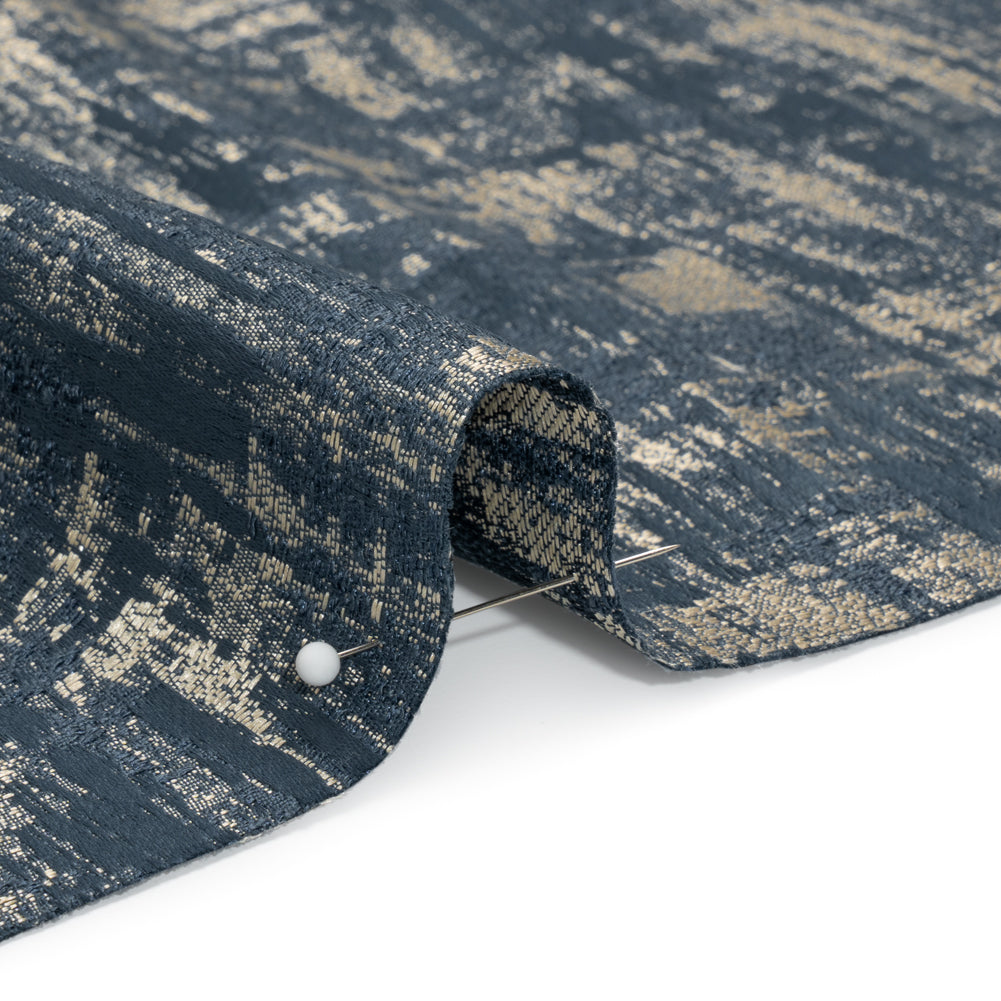 Recycled Polyester Drapery Jacquard - Indigo Abstract Strokes - British Imported Detail