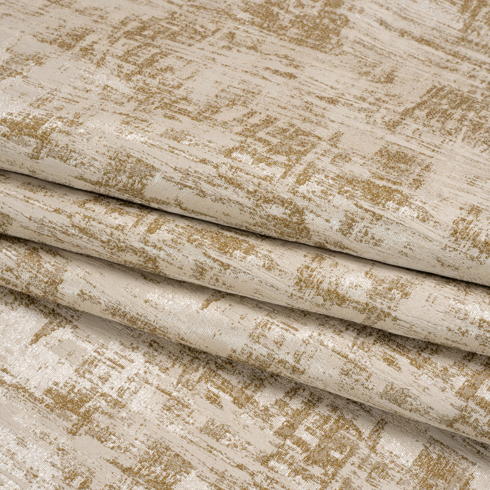 Recycled Polyester Drapery Jacquard - Ochre Abstract Strokes - British Imported Folded