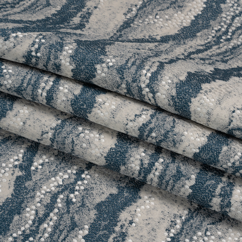 Recycled Polyester Jacquard - Indigo Landscape Spots - British Imported Folded