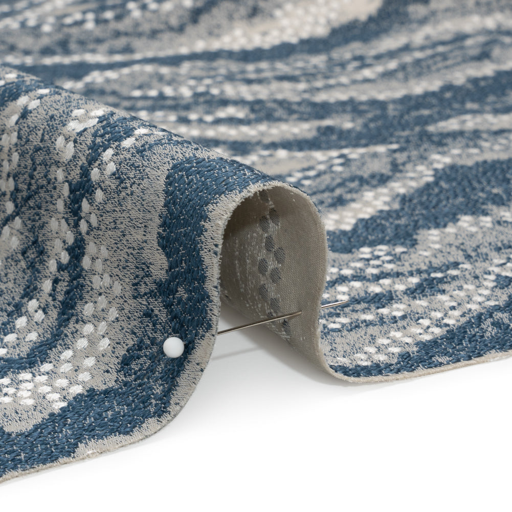 Recycled Polyester Jacquard - Indigo Landscape Spots - British Imported Detail