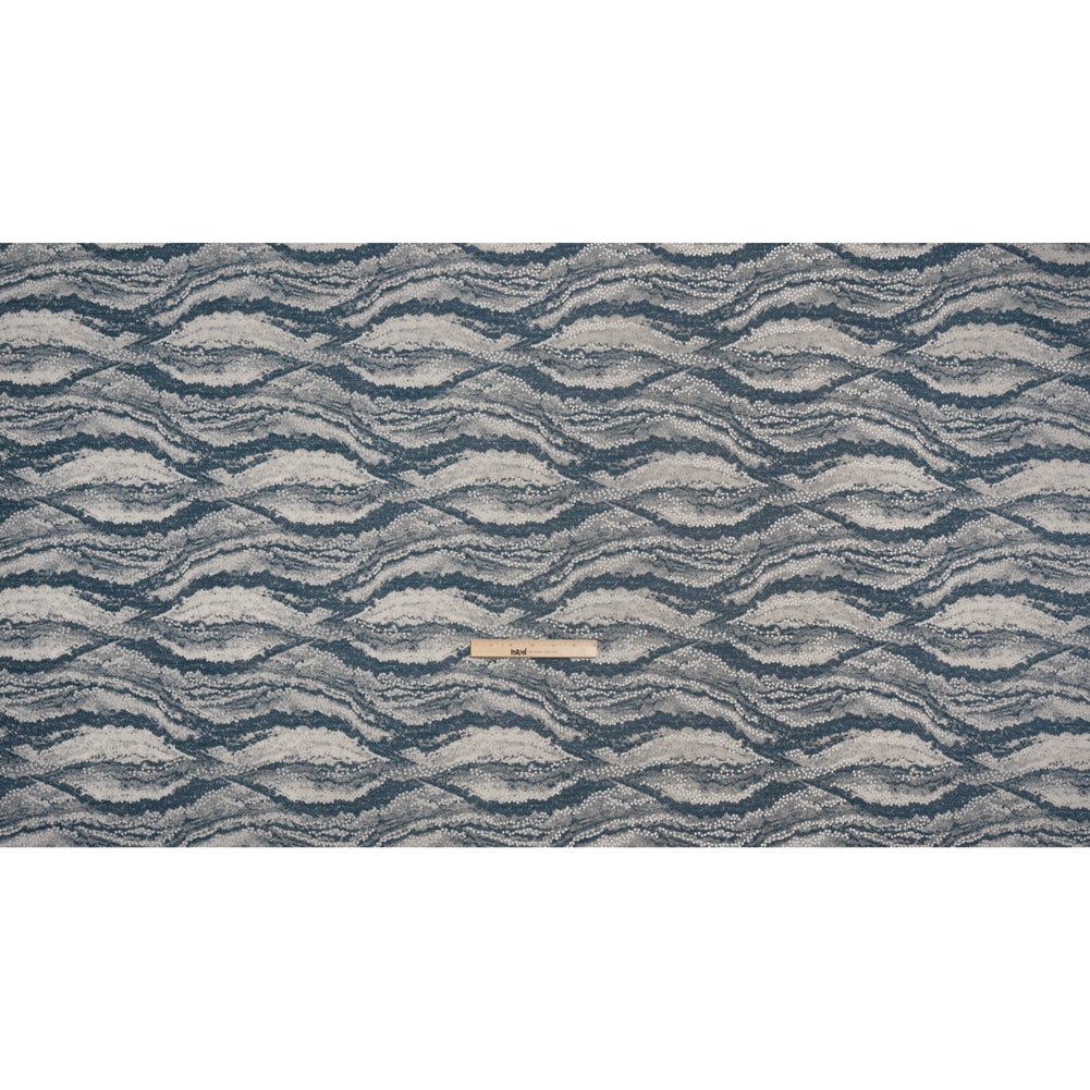 Recycled Polyester Jacquard - Indigo Landscape Spots - British Imported Full