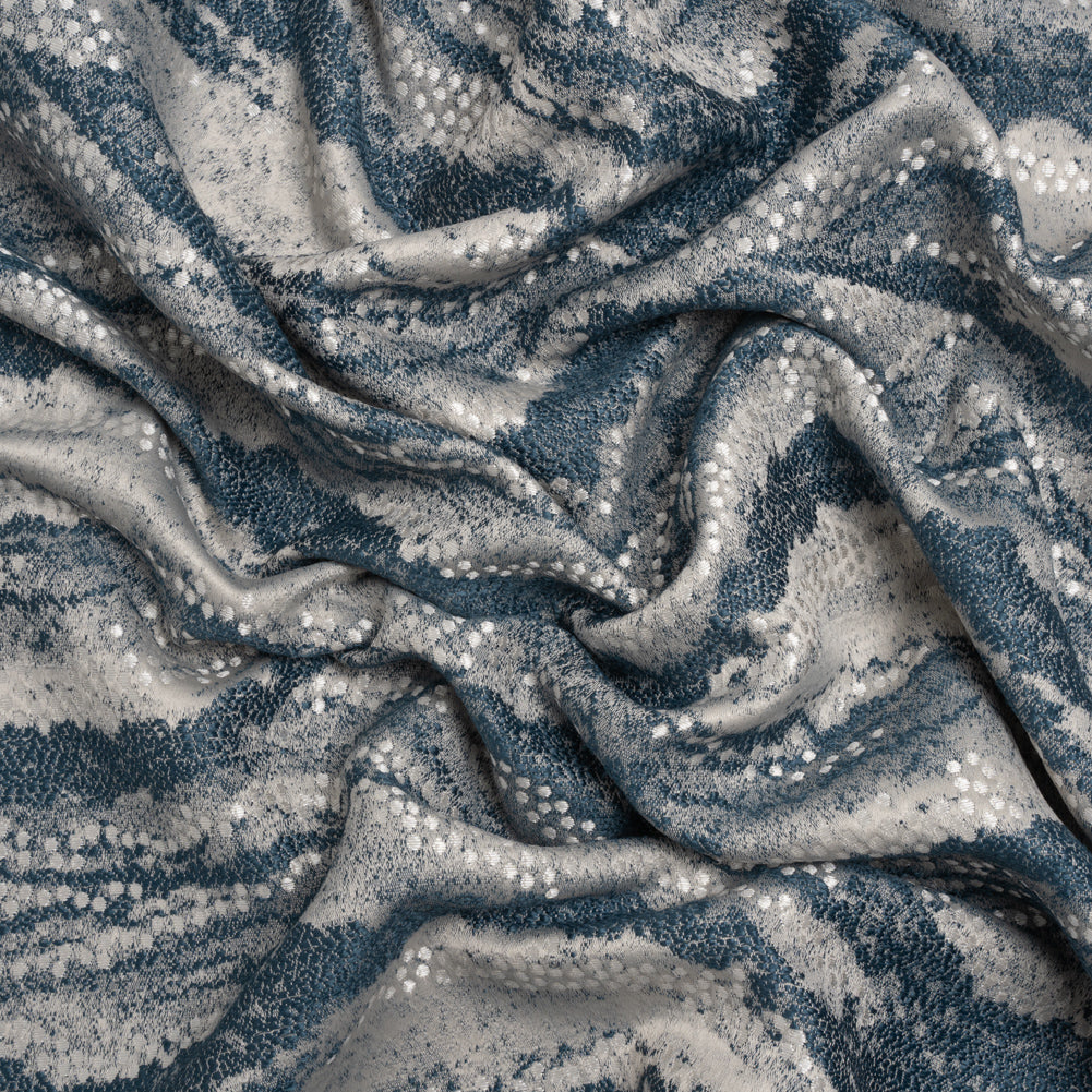 Recycled Polyester Jacquard - Indigo Landscape Spots - British Imported