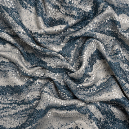 Recycled Polyester Jacquard - Indigo Landscape Spots - British Imported