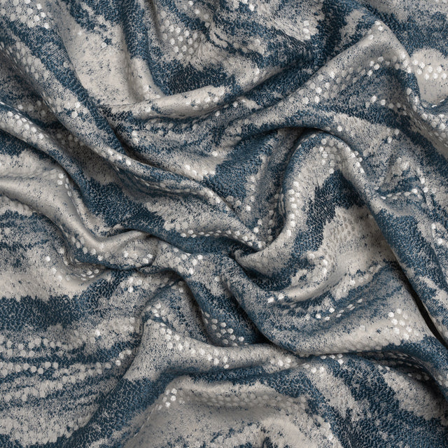 Recycled Polyester Jacquard - Indigo Landscape Spots - British Imported
