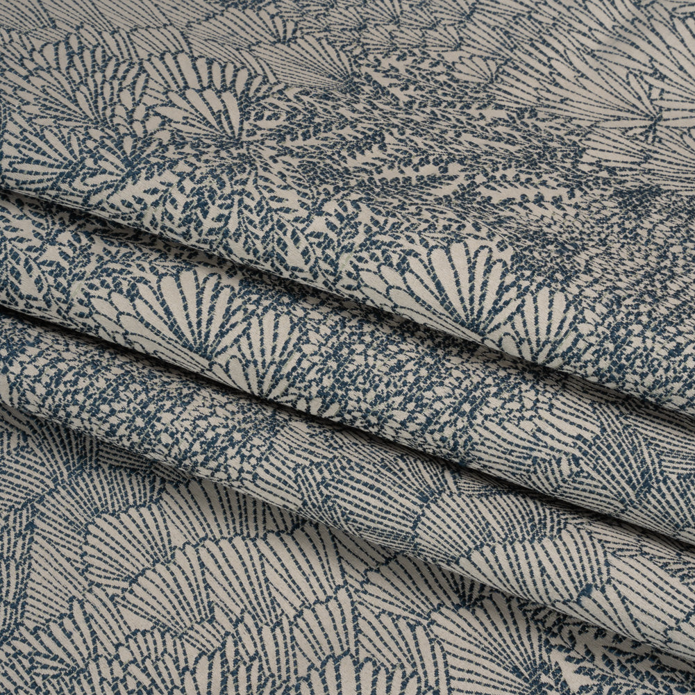 Recycled Polyester Jacquard - Indigo Lush Garden - British Imported Folded