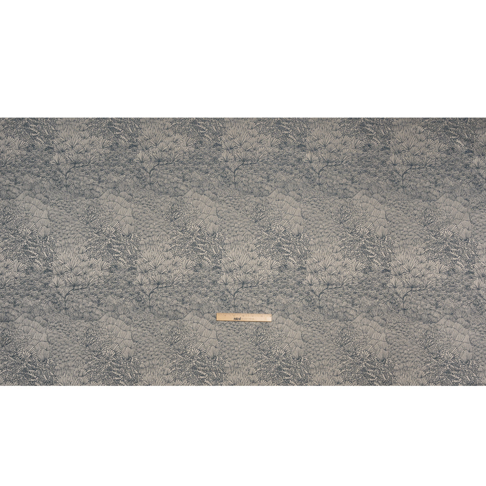 Recycled Polyester Jacquard - Indigo Lush Garden - British Imported Full