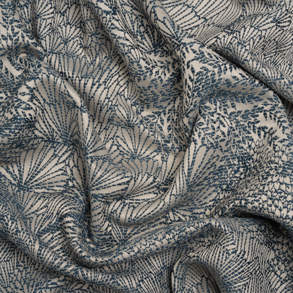 Recycled Polyester Jacquard - Indigo Lush Garden - British Imported