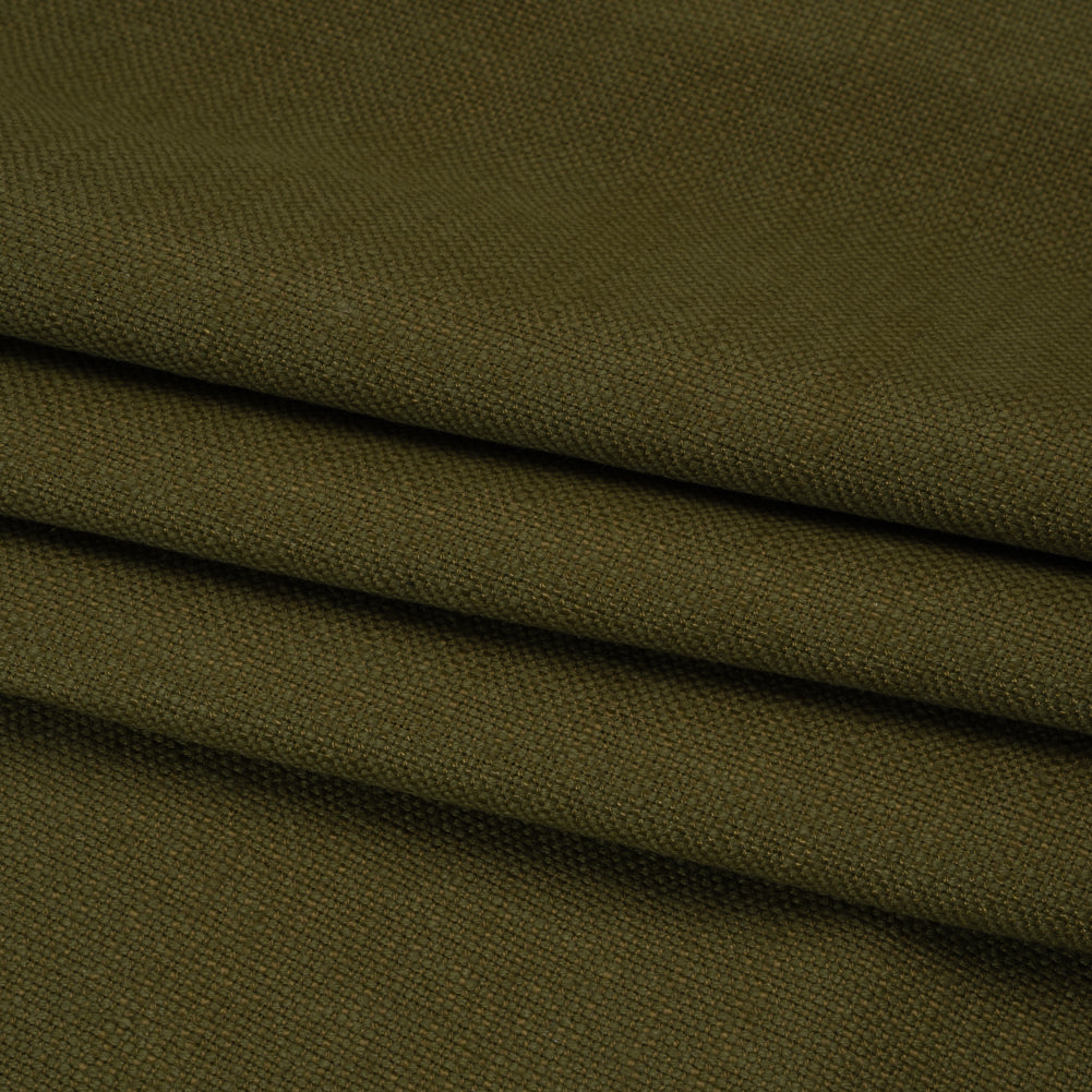 Linen Look Recycled Polyester and Cotton Woven - Olive - British Imported