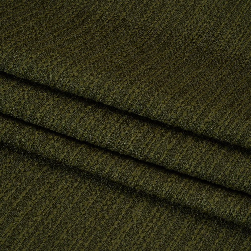 Textured Recycled Polyester Woven - Olive Boucle Stripes - British Imported - Folded