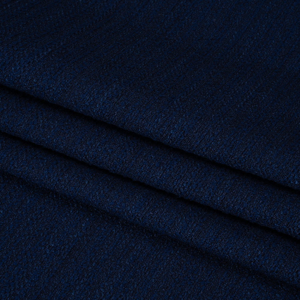 Textured Recycled Polyester Woven - Prussian Boucle Stripes - British Imported - Folded
