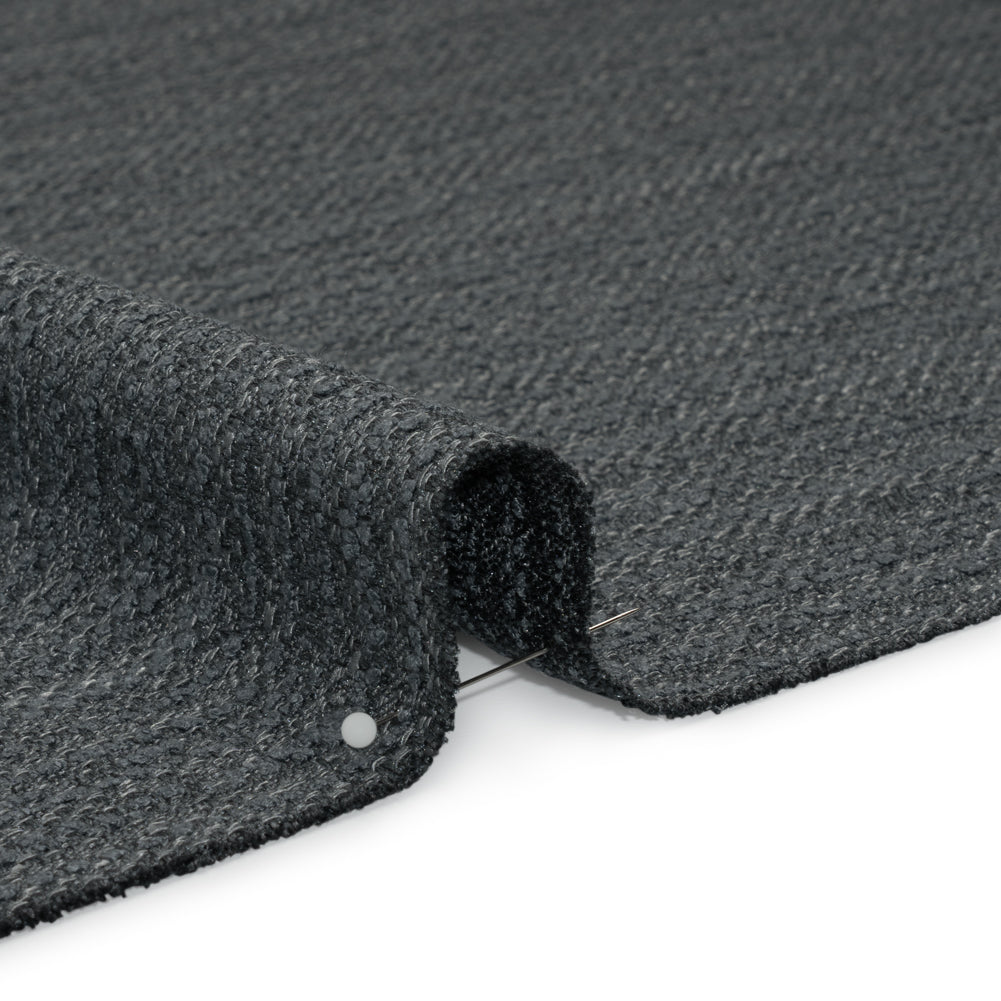 Textured Recycled Polyester Woven - Slate Boucle Stripes - British Imported
