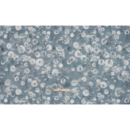 Cotton Canvas Print with Floral Embroidery - Denim Tie Dye Spots - British Imported