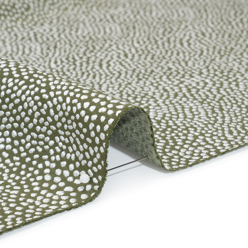 Recycled Polyester Jacquard - Moss Little All-Over Spots - British Imported