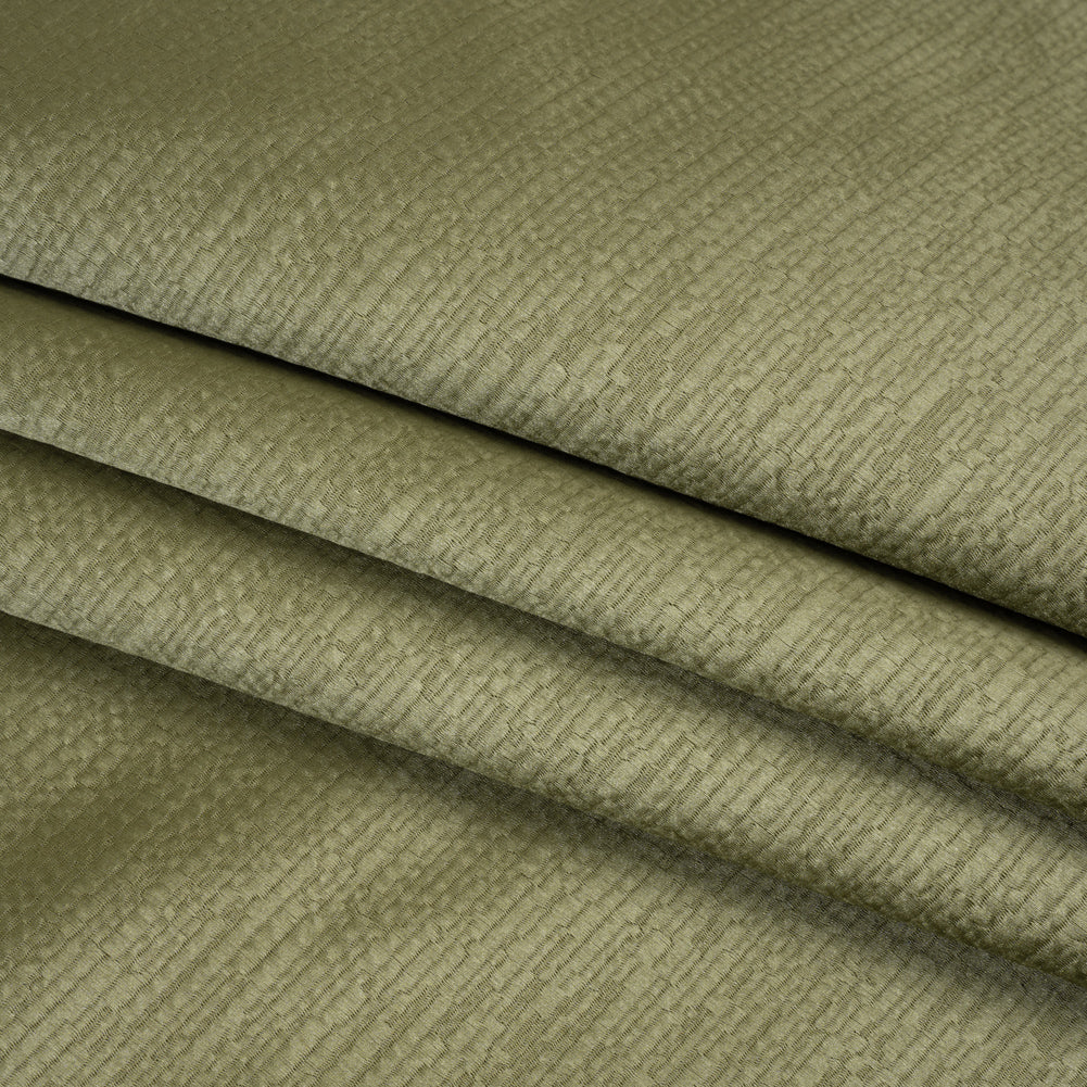 Luminous Textural Recycled Polyester Woven - Olive - British Imported - Folded