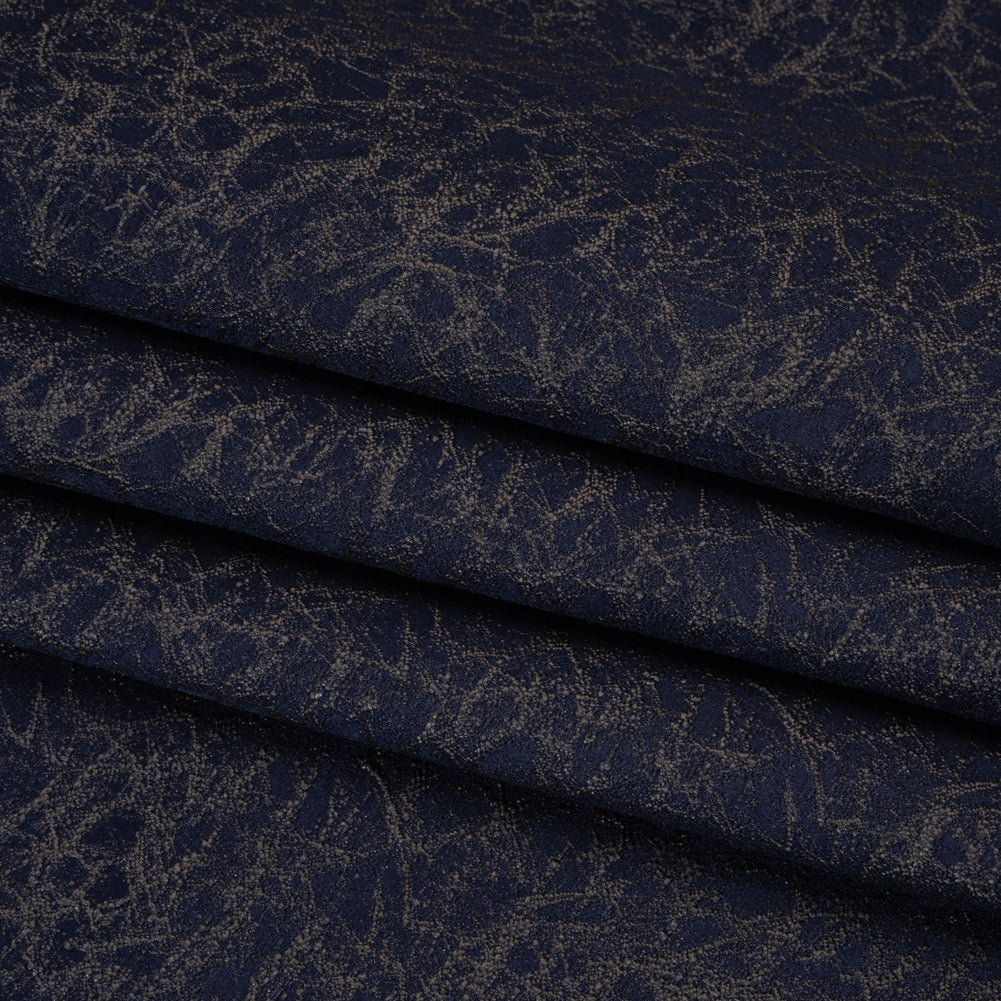Satin-Faced Jacquard - Indigo Cracked - British Imported) - Folded
