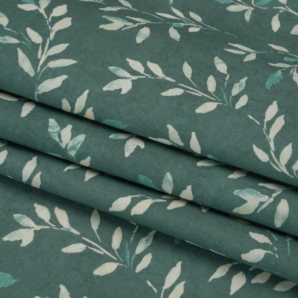 Printed Cotton Canvas - Azure Leafy Stems - British Imported
