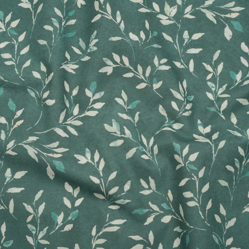 Printed Cotton Canvas - Azure Leafy Stems - British Imported