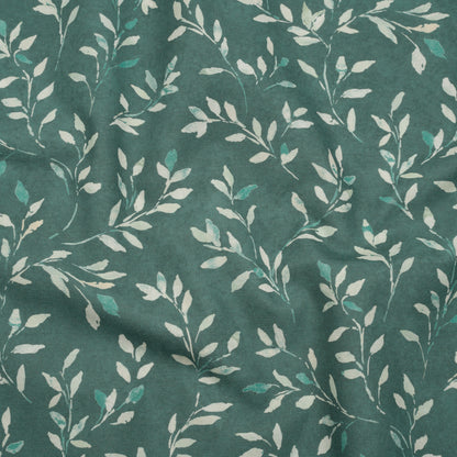 Printed Cotton Canvas - Azure Leafy Stems - British Imported