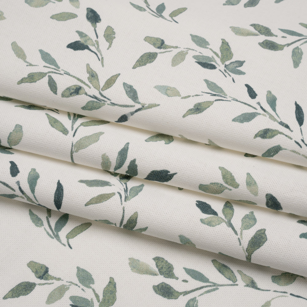 Printed Cotton Canvas - Duckegg Leafy Stems - British Imported