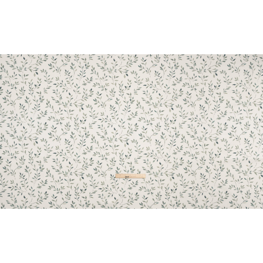 Printed Cotton Canvas - Duckegg Leafy Stems - British Imported