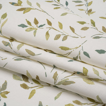 Printed Cotton Canvas - Moss Leafy Stems - British Imported
