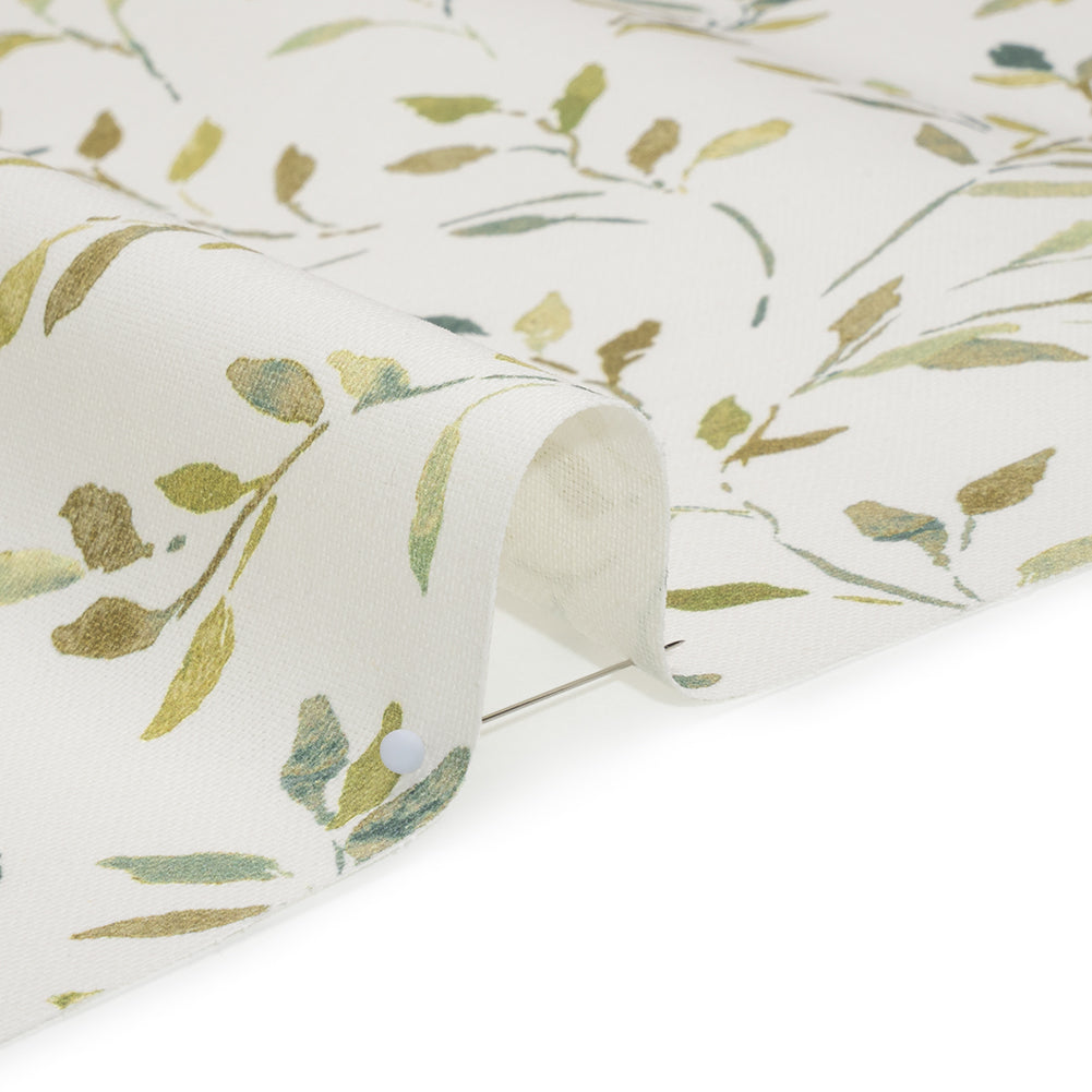 Printed Cotton Canvas - Moss Leafy Stems - British Imported