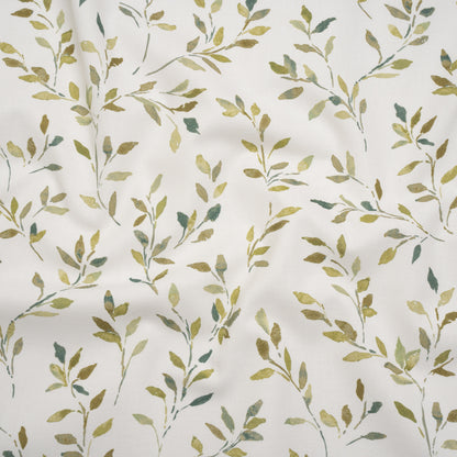 Printed Cotton Canvas - Moss Leafy Stems - British Imported
