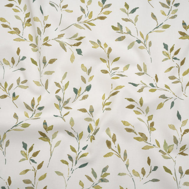 Printed Cotton Canvas - Moss Leafy Stems - British Imported