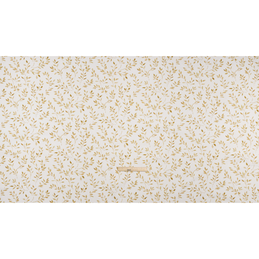 Printed Cotton Canvas - Ochre Leafy Stems - British Imported