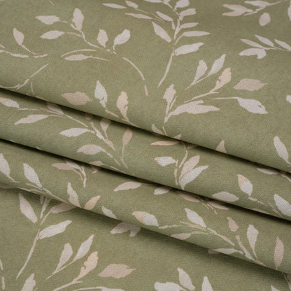 Printed Cotton Canvas - Sage Leafy Stems - British Imported