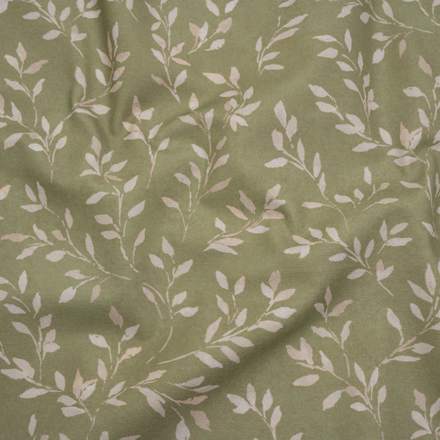 Printed Cotton Canvas - Sage Leafy Stems - British Imported