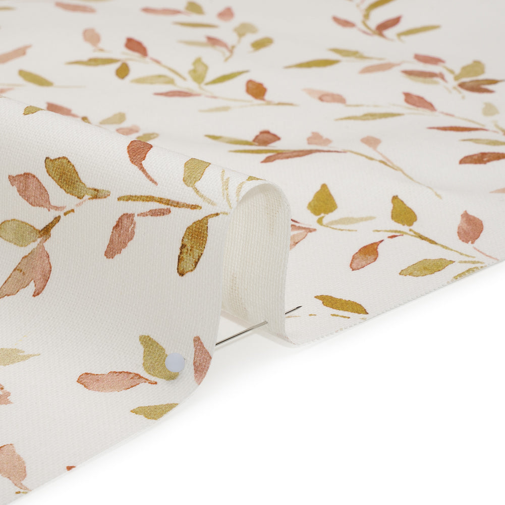Printed Cotton Canvas - Sienna Leafy Stems - British Imported - Detail