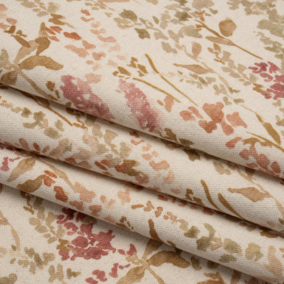 Printed Cotton and Linen Canvas - Berry Painterly Flowers - British Imported
