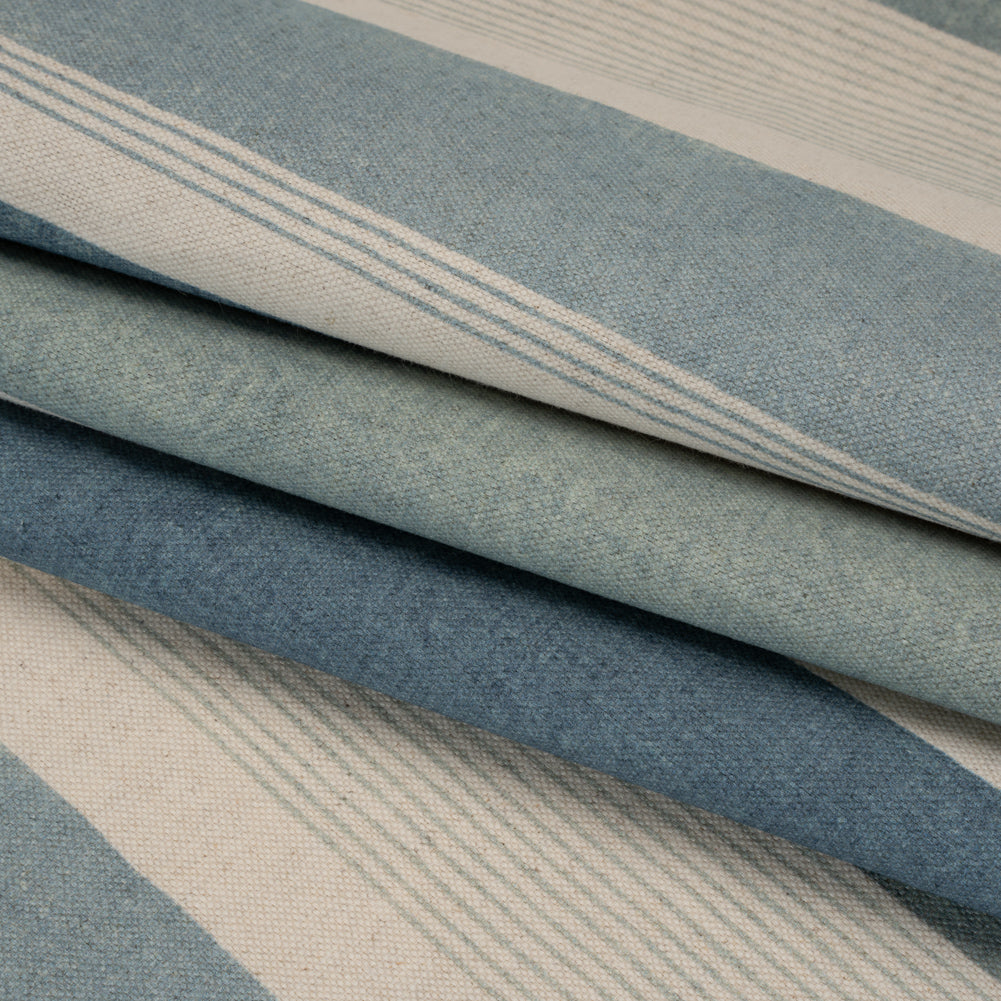 Printed Cotton and Linen Canvas - Azure Stripes - British Imported - Folded