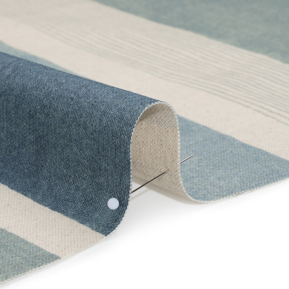 Printed Cotton and Linen Canvas - Azure Stripes - British Imported - Detail