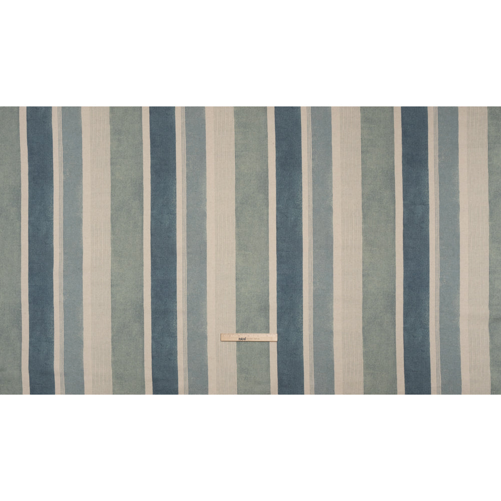 Printed Cotton and Linen Canvas - Azure Stripes - British Imported - Full