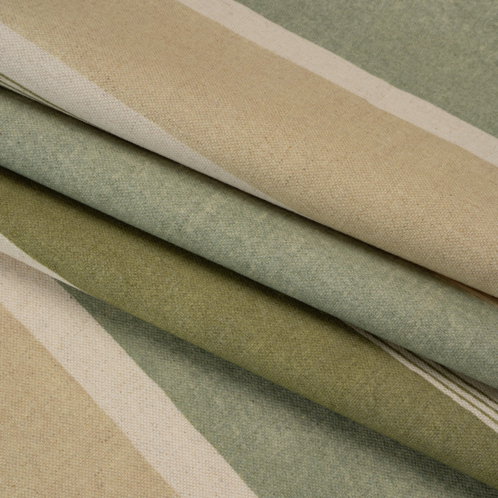 Printed Cotton Canvas - Moss Stripes - British Imported - Folded