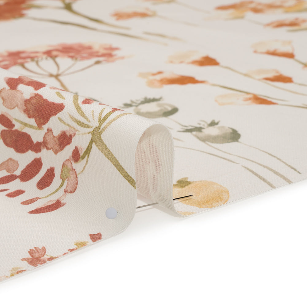Printed Cotton Canvas - Sienna Watercolor Floral Stems - British Imported - Detail