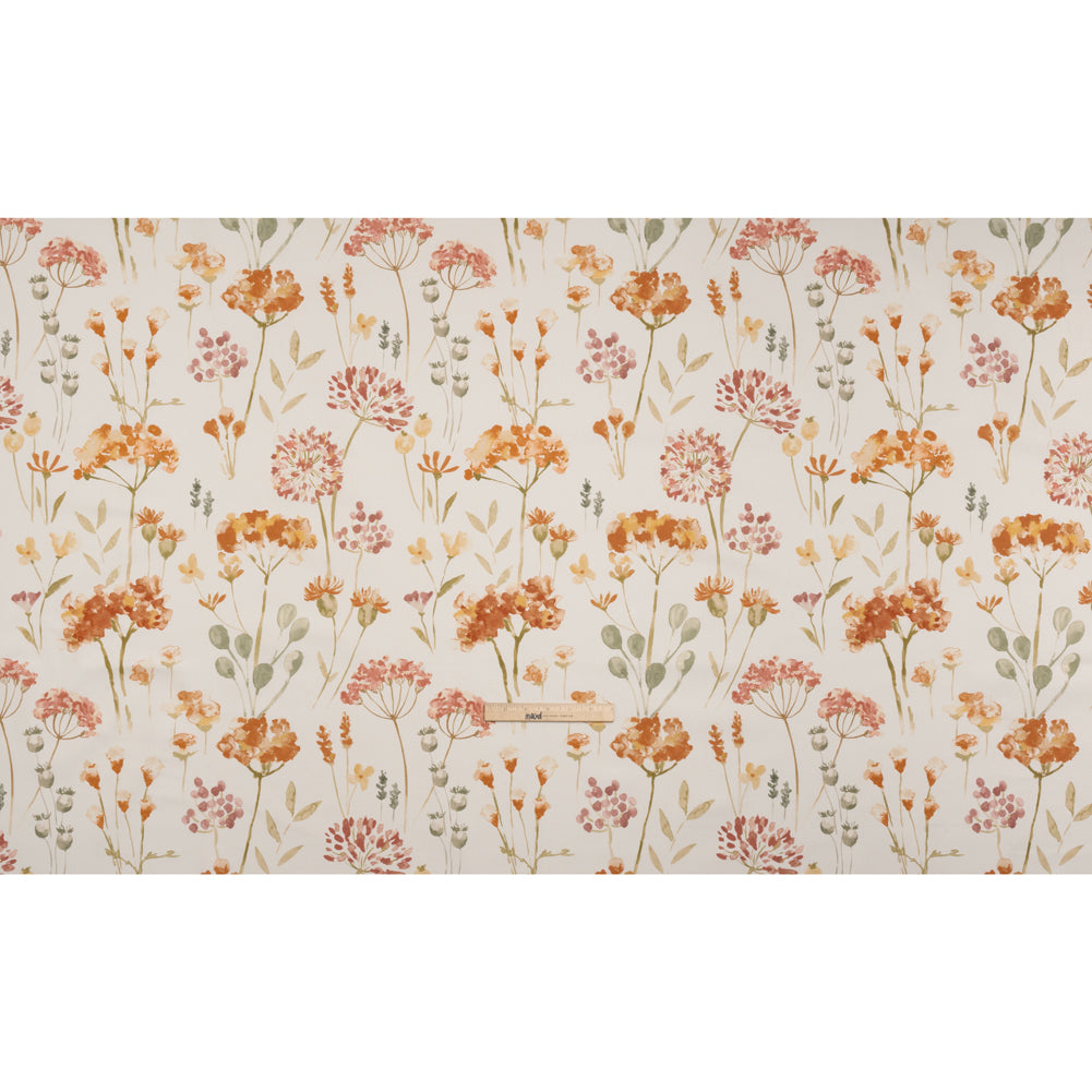 Printed Cotton Canvas - Sienna Watercolor Floral Stems - British Imported - Full