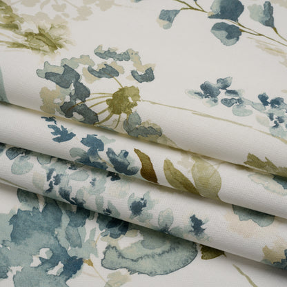 Printed Cotton Canvas - Azure Watercolor Blooms - British Imported
